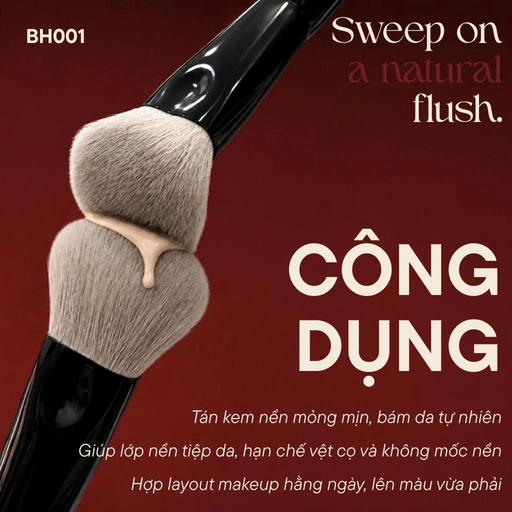 Cọ trang điểm má hồng kem tán nền đầu vát cao cấp BH Cosmetics Thumb Foundation BH001