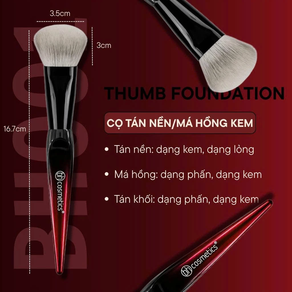 Cọ trang điểm má hồng kem tán nền đầu vát cao cấp BH Cosmetics Thumb Foundation BH001