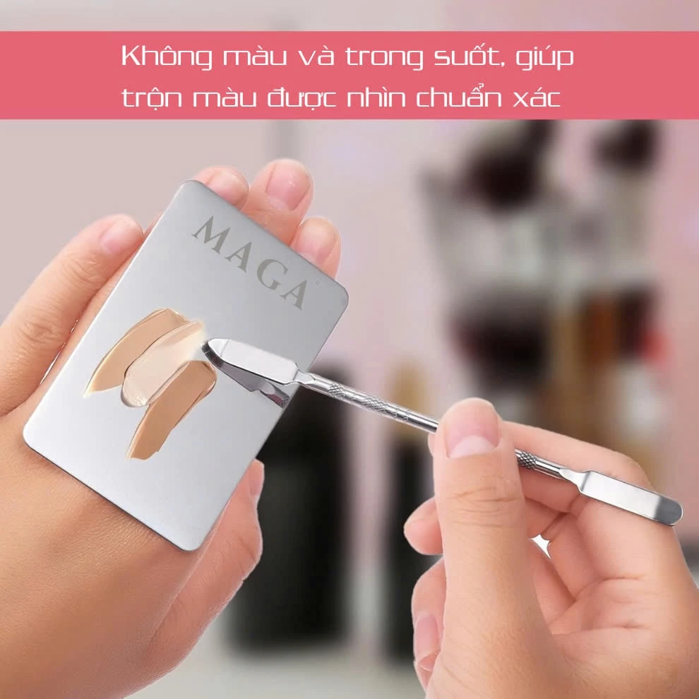 Dụng Cụ Khay Trộn Tán Kem Nền Chính Hãng MAGA Finger Ring Makeup Mixing Bảng Dẹp Inox M012