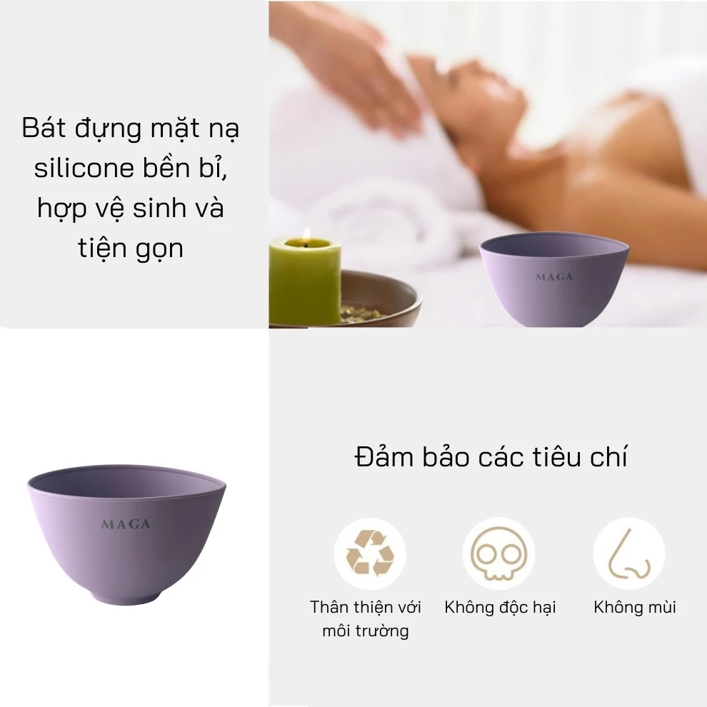 Bát Trộn Mặt Nạ Silicon MAGA Face Mask Mixing Bowl Dụng cụ Thẩm mỹ viện Chuyên dụng Mặt (Tím Nhạt) MAB01
